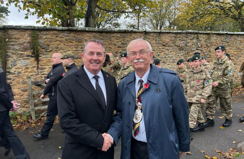 Dr Liam Fox MP takes the salute and attends the Clevedon Remembrance service today at St. Andrew’s church